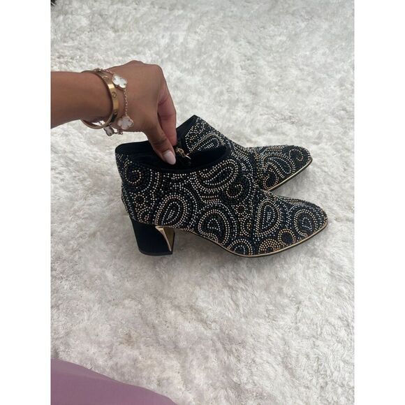 Django & Juliette Leather Suede Silver Gold Studded Ankle Bootie Boots size 37 - Picture 4 of 5